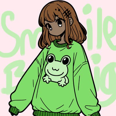girl wearing frogging sweatshirt