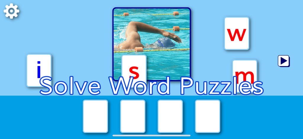SPELLING MAGIC 2 for Schools - A phonics based word building puzzle for the word swim in the Spelling Magic 2 app