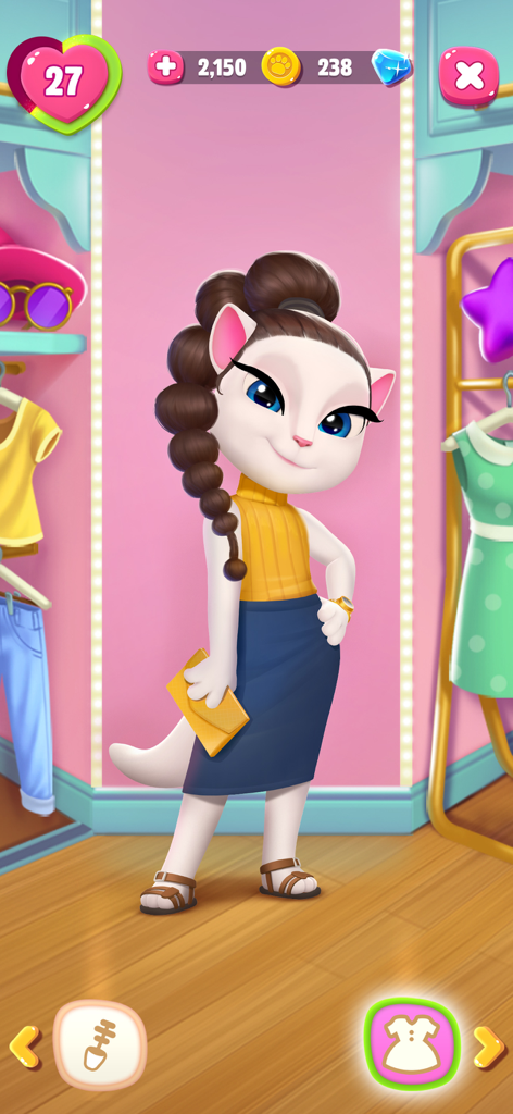 Talking Angela 2 character wearing a stylish outfit in her fashion closet