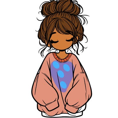 girl with baggy sweatshirt and messy bun