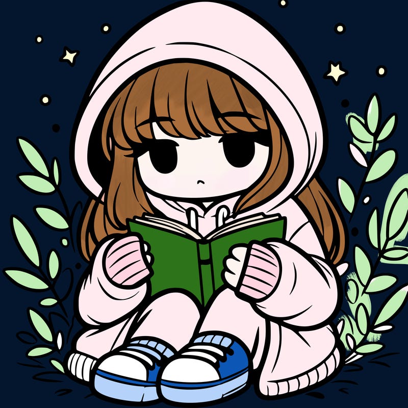 girl in oversized hoodie reading a book