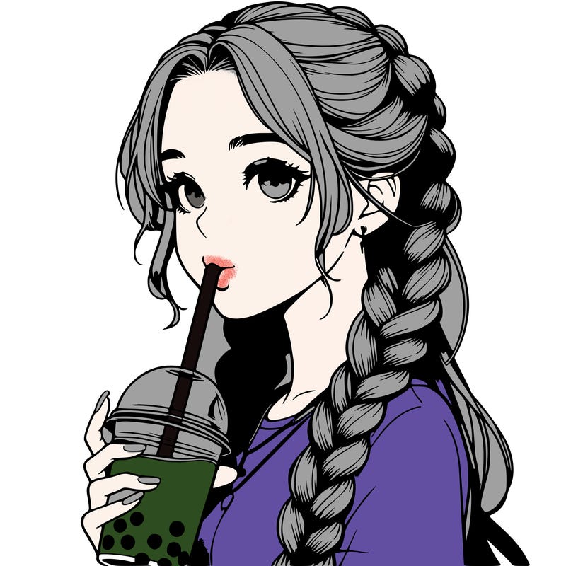 realistic girl with braided hair drinking boba