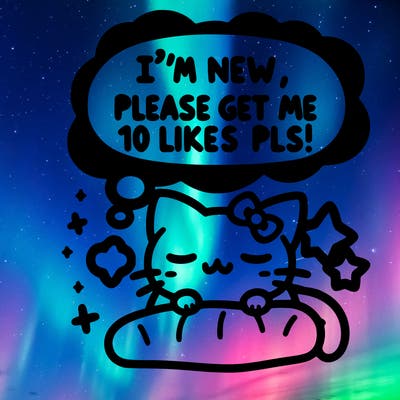 kitty taking a nap dream talking and saying "i'm new, please get me at least 10 likes pls!!"