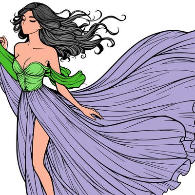 realistic woman in dress flowing the the wind