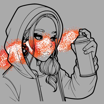 a realistic girl, spray painting