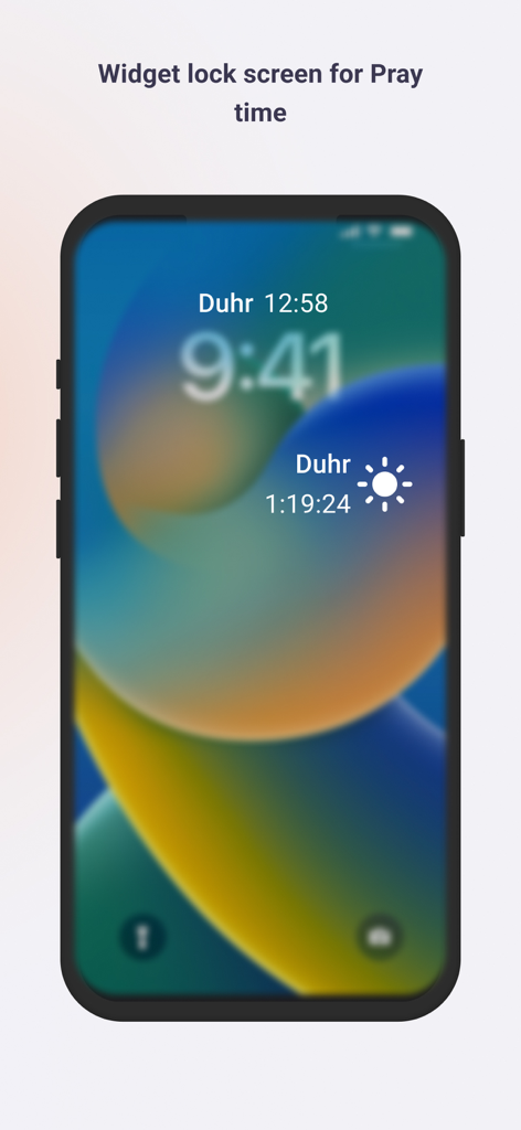 Fajr: Fajr Alarm, Prayer Times - イスラム教の礼拝時間を表示するウィジェットを備えたスマートフォンのロック画面。