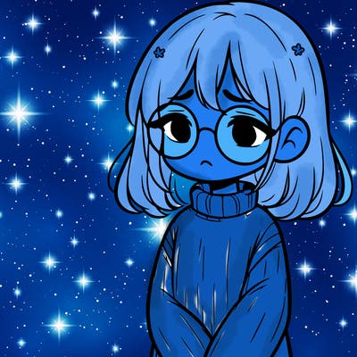 sad girl with glasses in a sweater