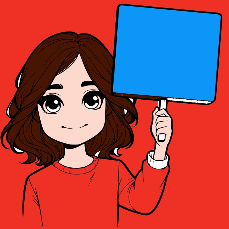 realistic girl holding up a sign