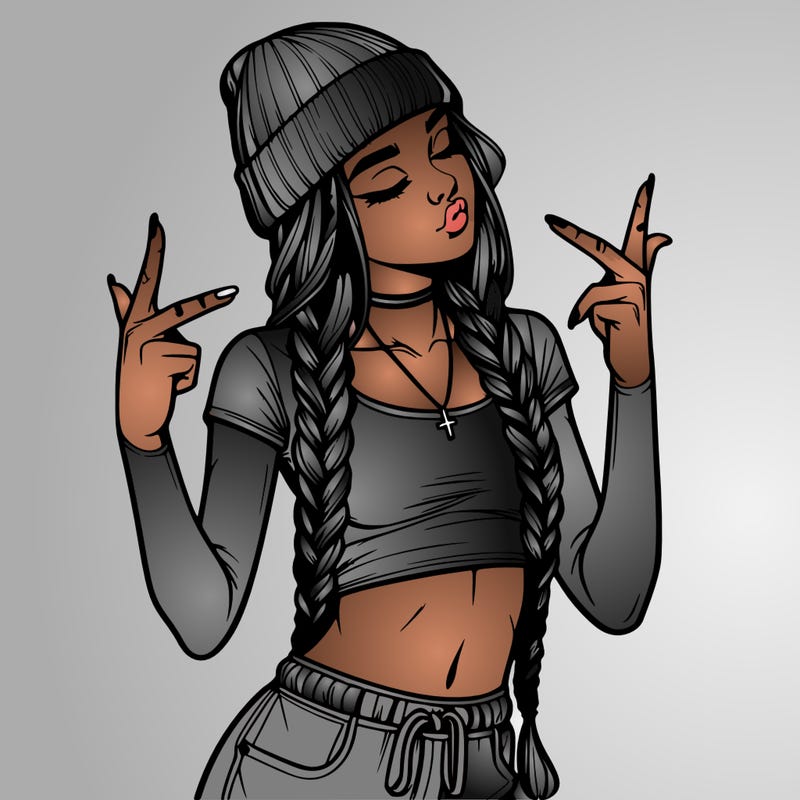 realistic teenage girl with braids and a beanie and crop top doing 🫶🏼