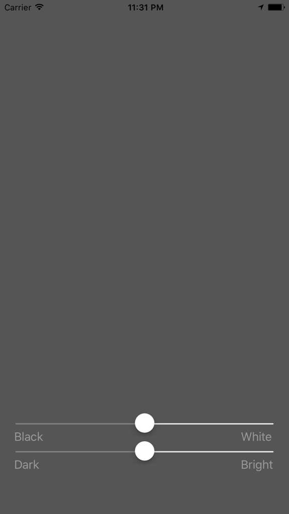 Interfaz minimalista de la aplicación screen-light con deslizadores para el tono de color y control de brillo