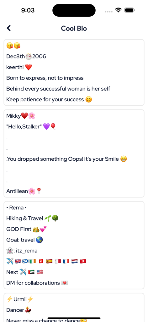 Text Repeater: Repeat Text 10K - Uma coleção de modelos de bio estilosos para redes sociais com emojis e layouts de texto criativos