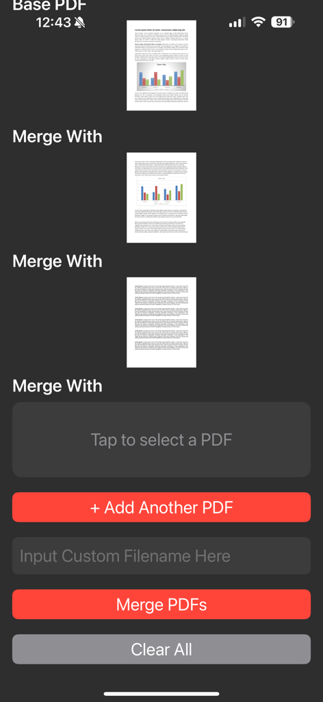 PDF Merger 2025 - Mobile app interface of PDF Merger 2025 showing document thumbnails and merge options