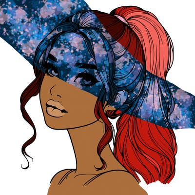 realistic girl with a ponytail on her hair and lips