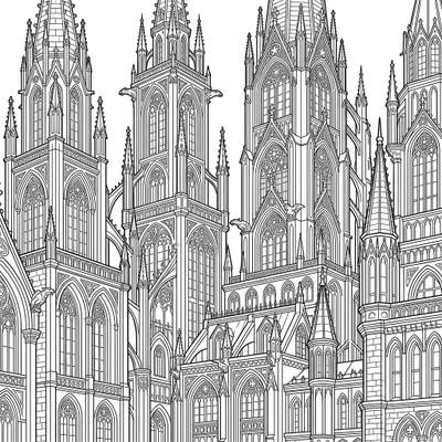 Step into a world of dramatic spires and intricate details with our Gothic Skyscraper coloring page. This design captures the majestic, mysterious allure of a towering cityscape, perfect for an engaging coloring adventure.