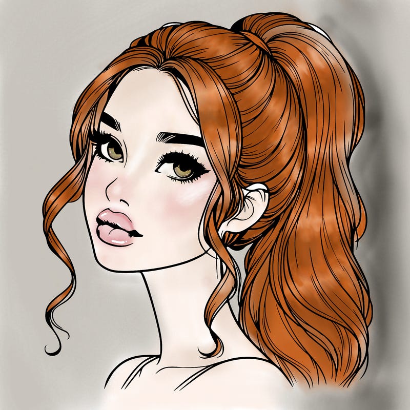 realistic girl with a ponytail on her hair and lips