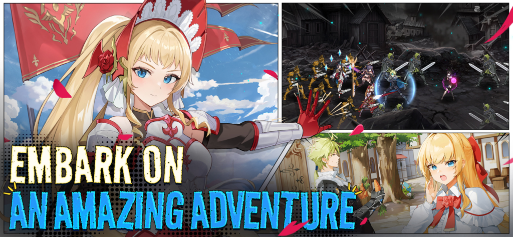 Epic Seven promotional image featuring anime characters and a turn-based tactical battle scene