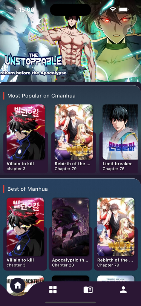 Cmanhua - Cmanhua app home screen displaying a library of popular manhua and manga titles