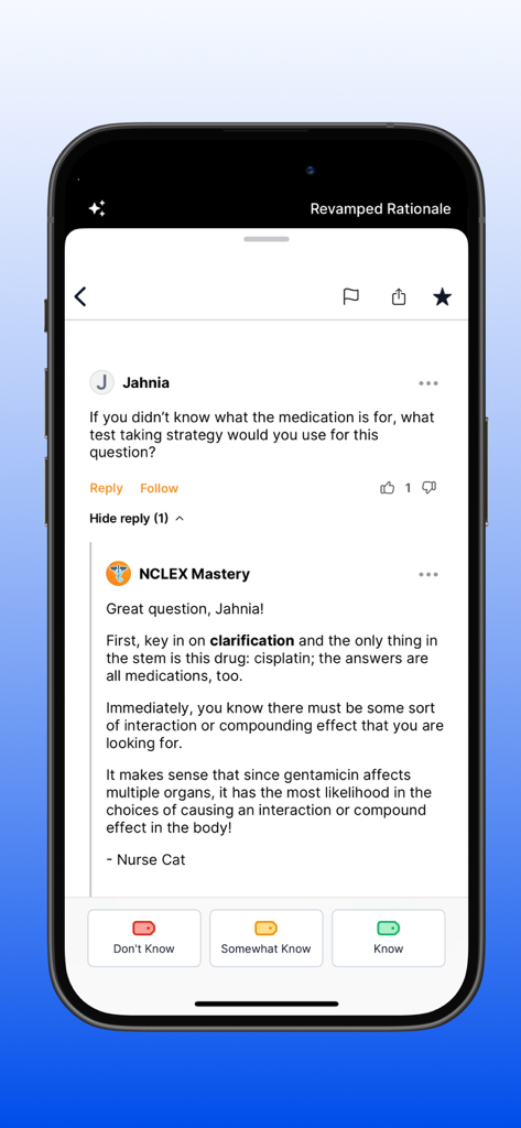 NCLEX RN Mastery Exam - 2026 - A screenshot showing a community discussion where a nursing expert provides detailed rationales and test-taking strategies for an NCLEX practice question.