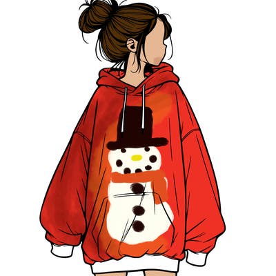 realistic girl with a oversized sweatshirt on and a bun