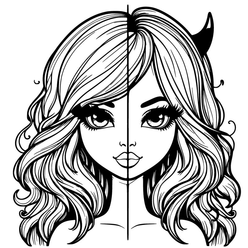 female realistic half angel half devil