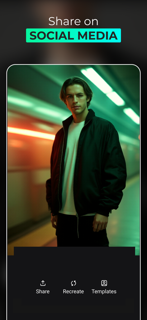 Portraiz AI Headshot Generator - Ein stilvolles KI-generiertes Porträt eines Mannes, bereit zum Teilen in sozialen Medien mit der Portraiz-App.