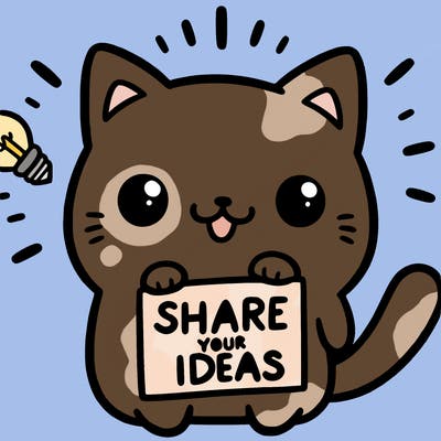 a cute cat saying share your ideas