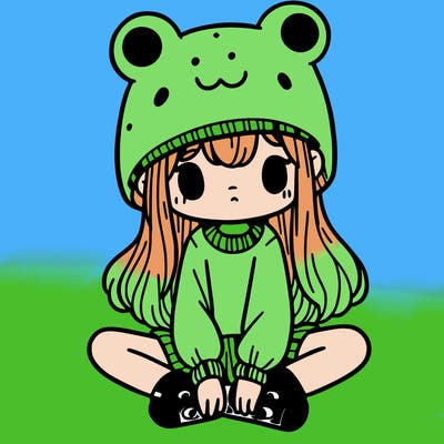 a girl wearing a frog hat and some frog socks