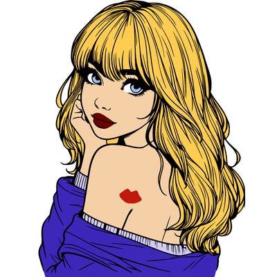 realistic girl with bangs looking over her shoulder