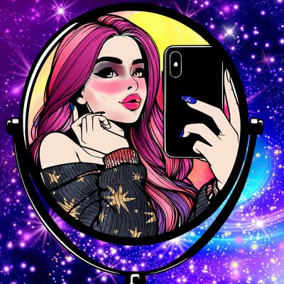 realistic girl taking mirror selfie beautiful