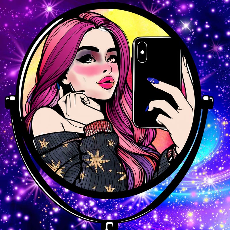 realistic girl taking mirror selfie beautiful