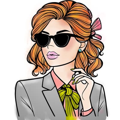 elegant woman in suit and sunglasses