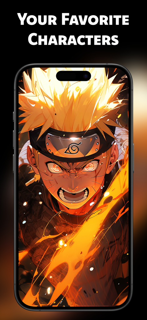 iPhone screen displaying a high-quality Naruto Uzumaki anime wallpaper with vibrant orange chakra effects