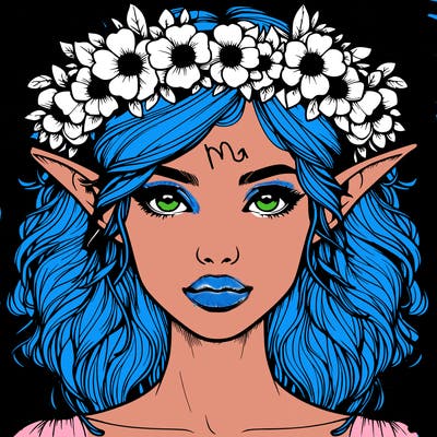 realistic female elf with flower crown
