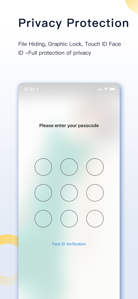 FileMate app interface showing a passcode lock screen for privacy protection