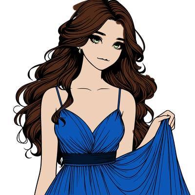 realistic girl in flowy silky prom dress