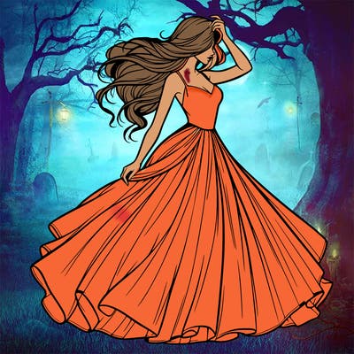 realistic woman with dress flowing in the wind