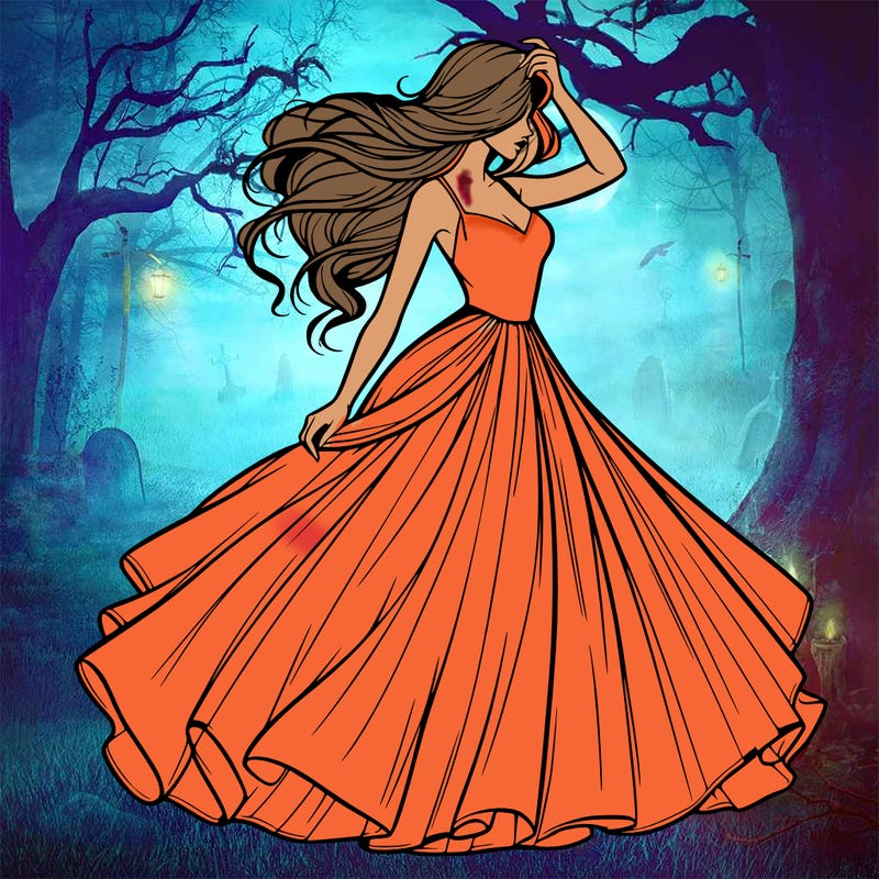 realistic woman with dress flowing in the wind