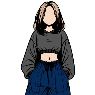 realistic girl faceless with baggy pants and a crop top