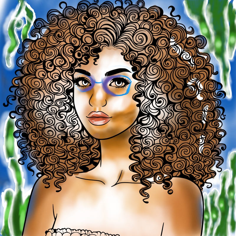 realistic woman with very curly hair