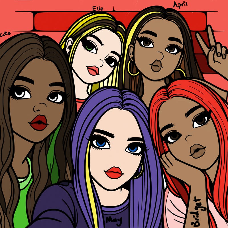 group of teen girls friends y2k up close in a selfie