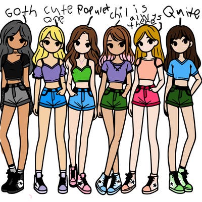 a group of girls wearing crop tops and shorts