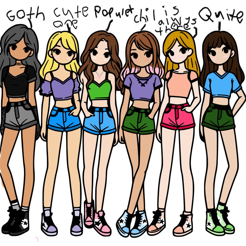 a group of girls wearing crop tops and shorts