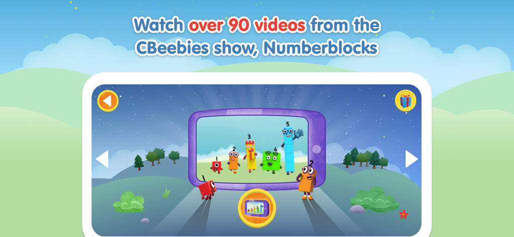 Numberblocks World - Interfaz de la aplicación Numberblocks World mostrando una selección de más de 90 videos educativos