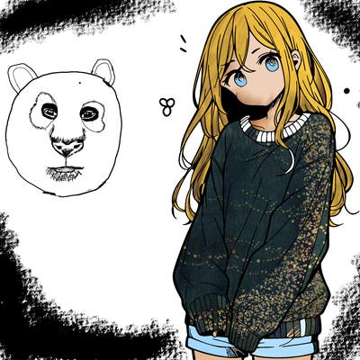 manga teen girl  in a sweater and baggy pants