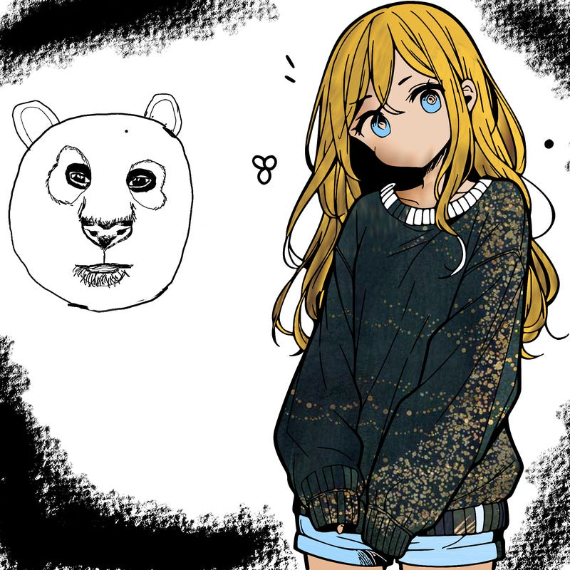 manga teen girl  in a sweater and baggy pants
