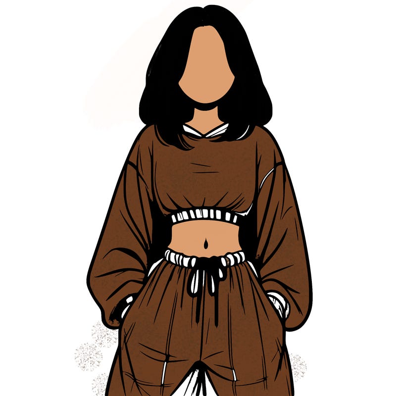 realistic girl faceless with baggy pants and a crop top