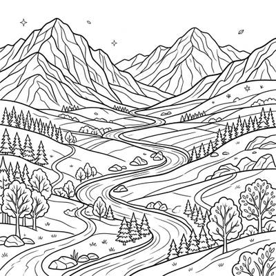 Immerse yourself in the tranquility of nature with this beautiful mountain valley coloring page. Specifically designed with large print and clear outlines, it offers a relaxing and accessible creative experience for seniors.