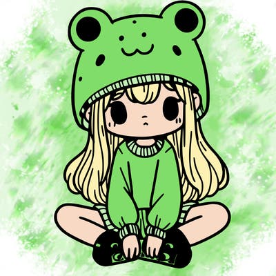 a girl wearing a frog hat and some frog socks