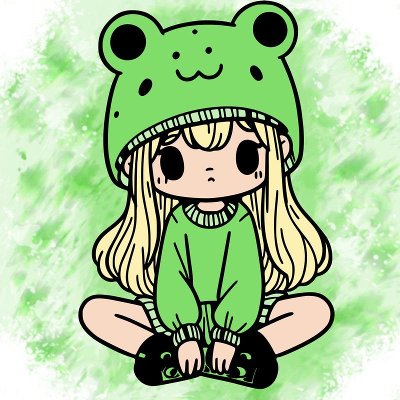 a girl wearing a frog hat and some frog socks