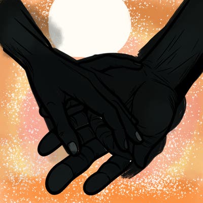 a realistic hand holding another hand but the other hand is not realistic